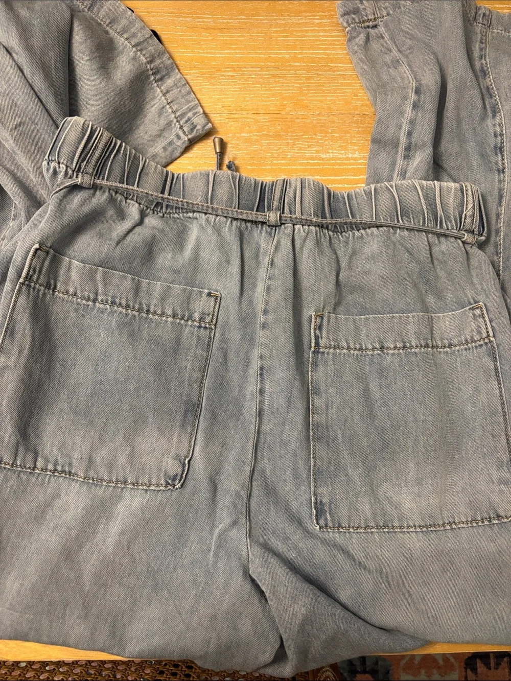 Kensie Drapey High Waist Tie Wide Leg Jeans, Large - Picture 8 of 8